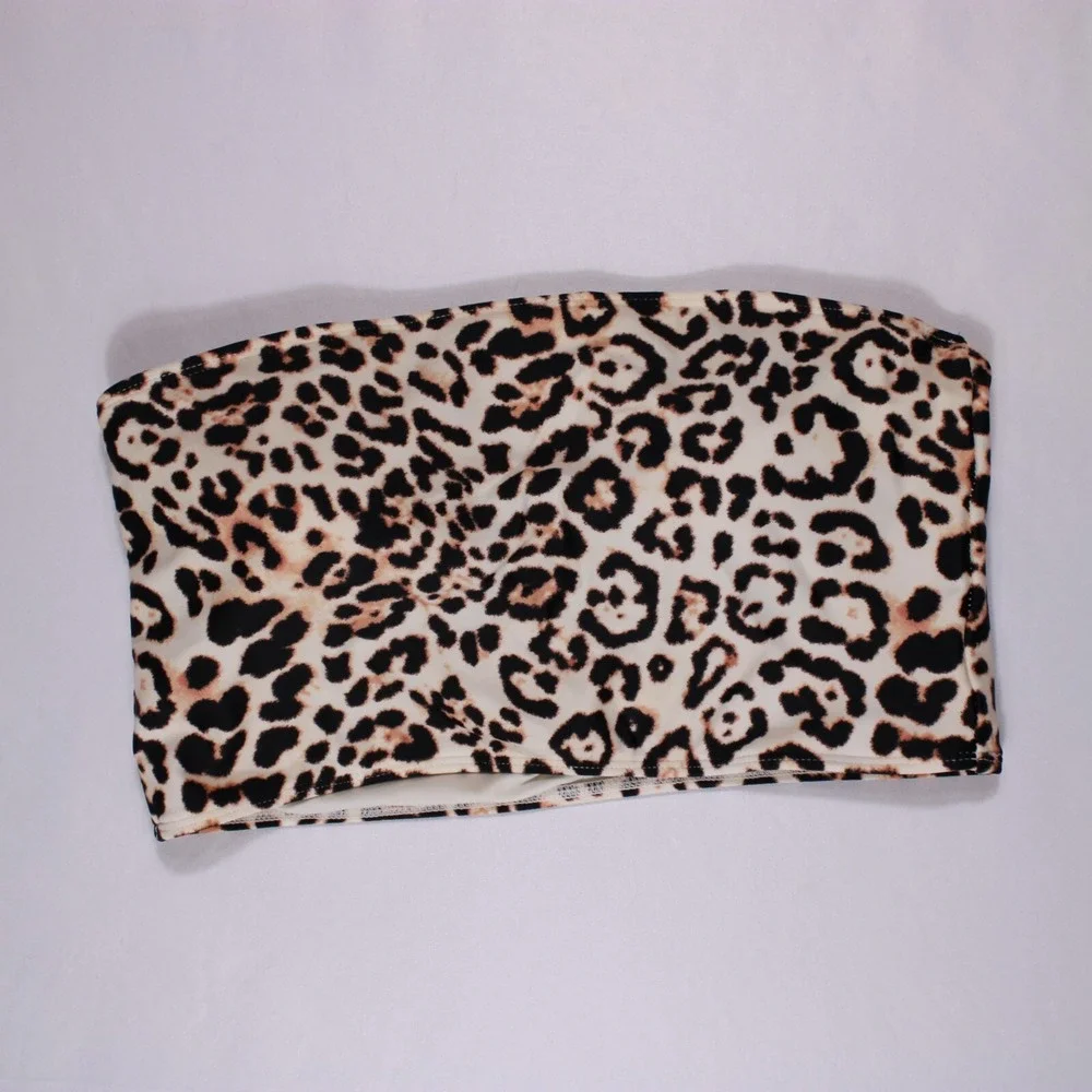 Forever 21 Swimwear Womens Size Medium Cheeta Print Top Tanning Summer Stretch